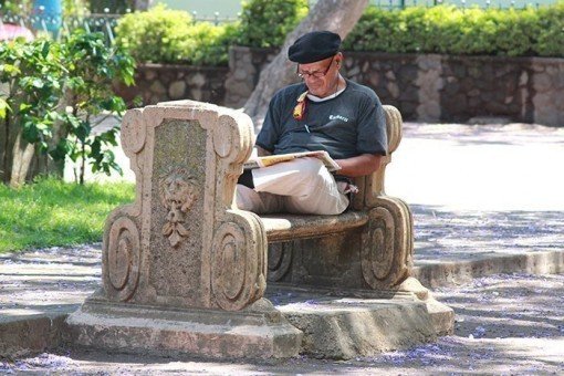 Man zit en leest in een park in San José